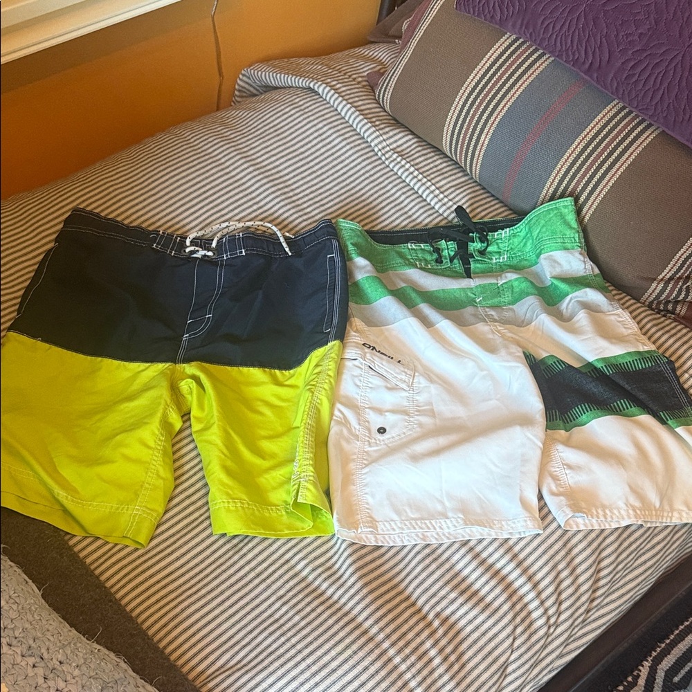 Kids Swim Trunks - Navy and Lime